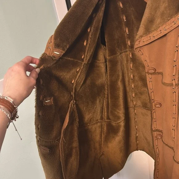 Dennis Basso Coat | Faux Suede Brown Button Up Coat | size 1X - Picture 4 of 8